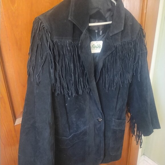 Black Suede Fringe Western Coat